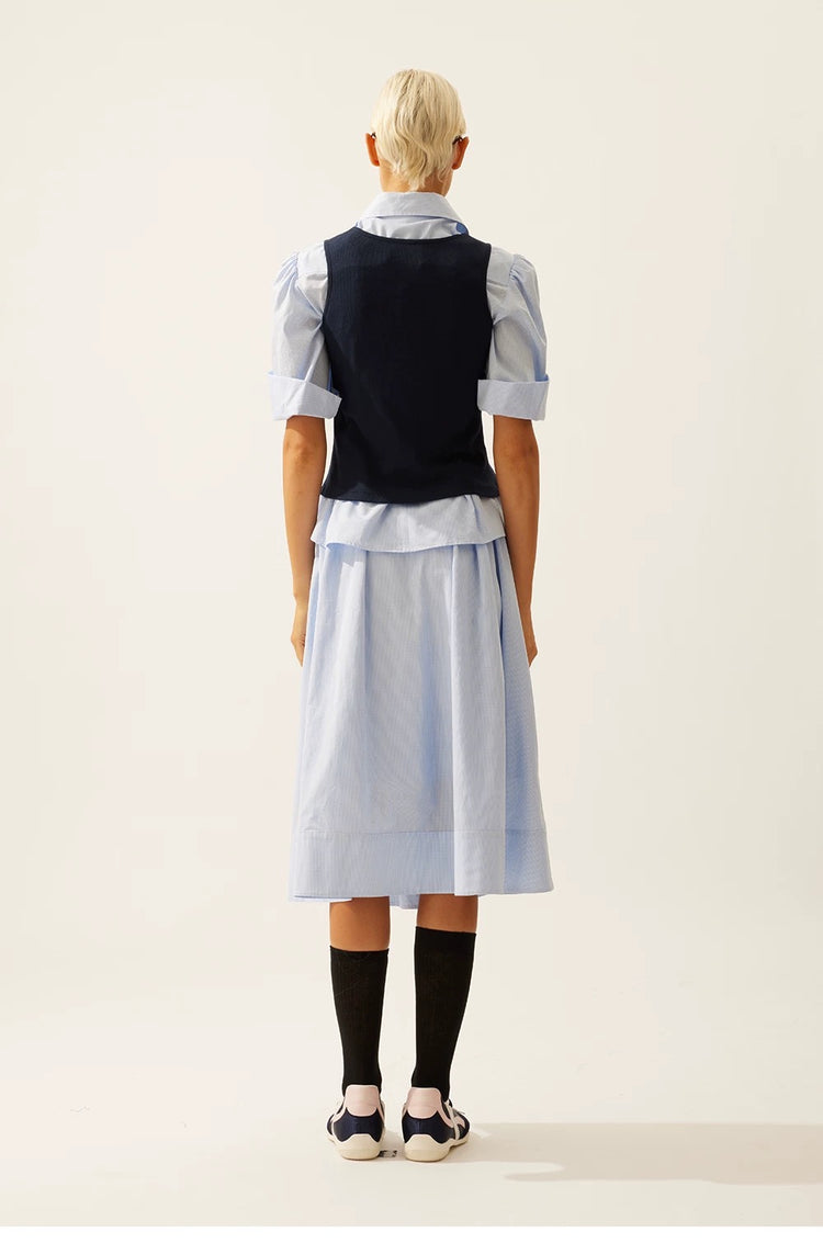 Preppy Elastic Waist Midi Skirt