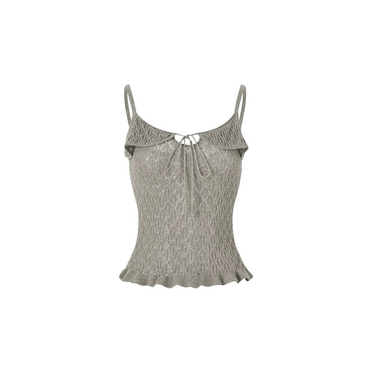 Cutout Ruffled-trim Knit Tank Top