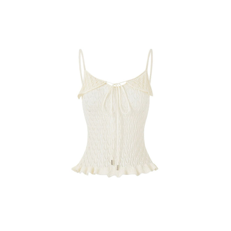 Cutout Ruffled-trim Knit Tank Top
