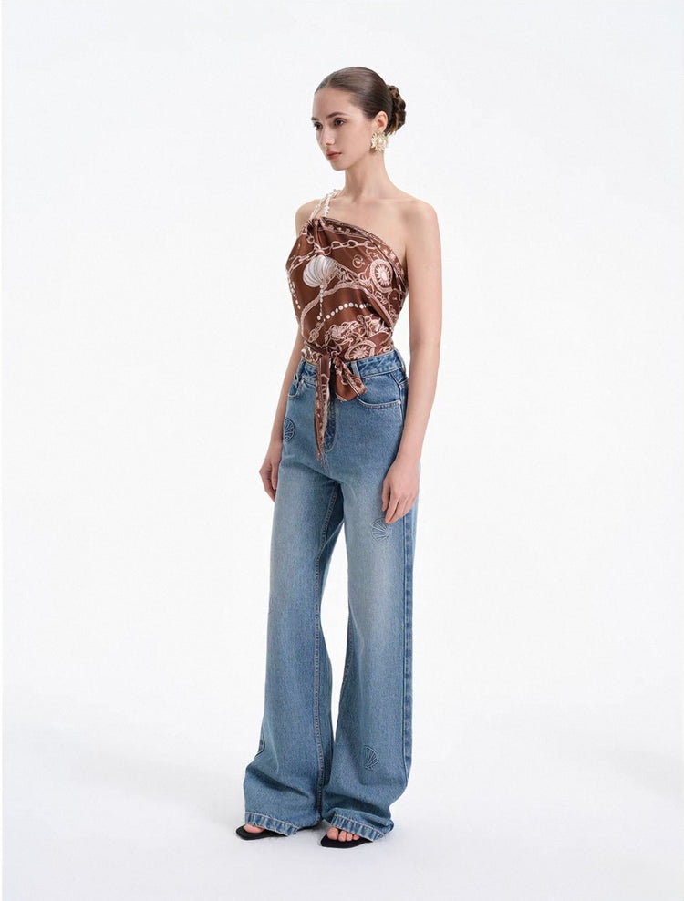 Pearl Chain Scarf-Tie Top