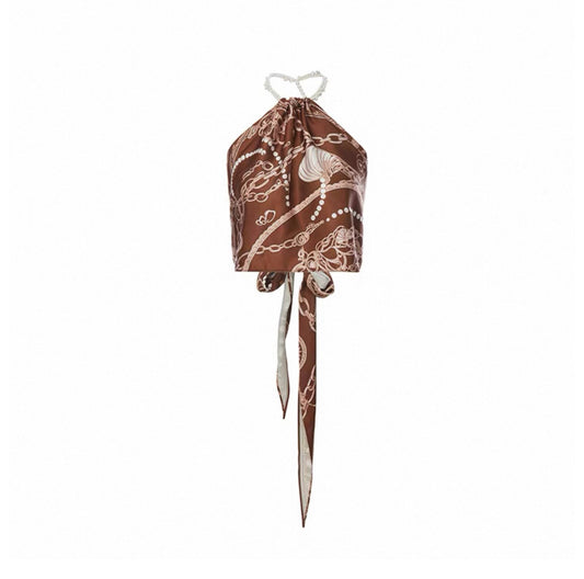 Pearl Chain Scarf-Tie Top