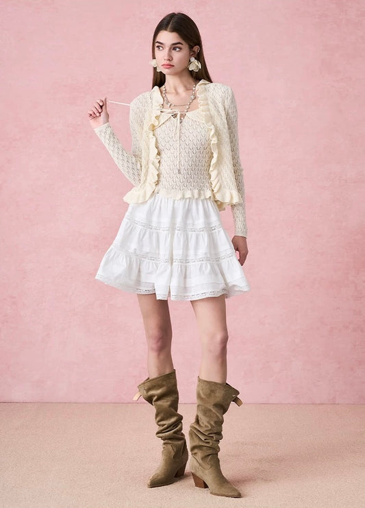 Cutout Ruffled-trim Knit Tank Top