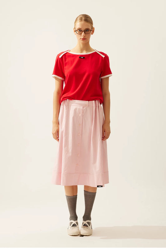 Preppy Elastic Waist Midi Skirt