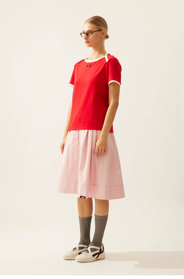 Preppy Elastic Waist Midi Skirt