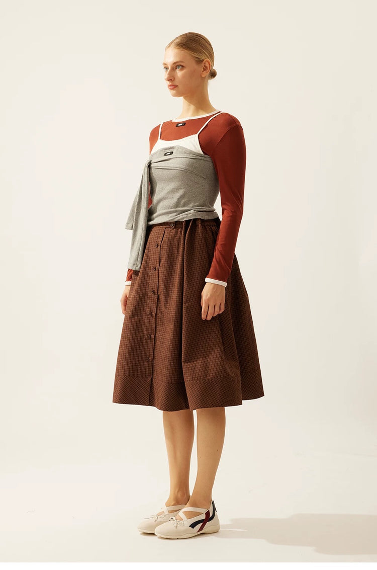 Preppy Elastic Waist Midi Skirt