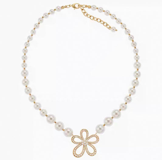 Lace Large Flower Pearl Necklace