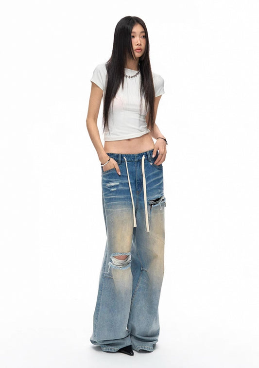 Distortion - Whiskered Ripped Jeans