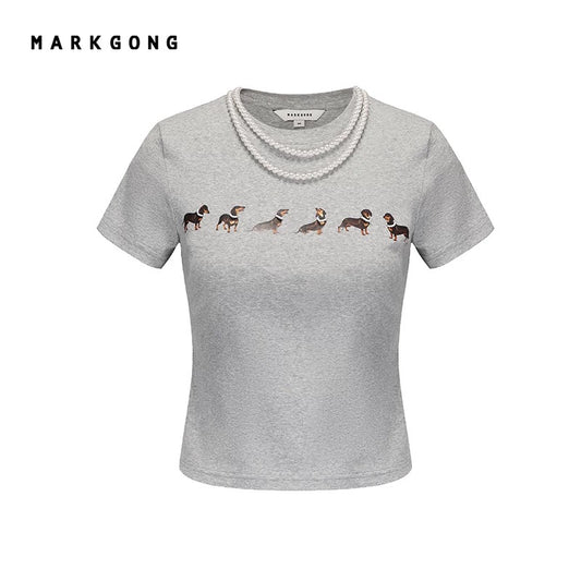 Dog Print Stretchy Short-sleeve Shirt