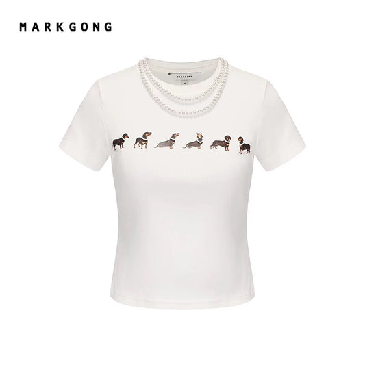 Dog Print Stretchy Short-sleeve Shirt