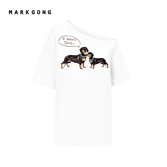 Asymmetrical Shoulder Dog T-shirt