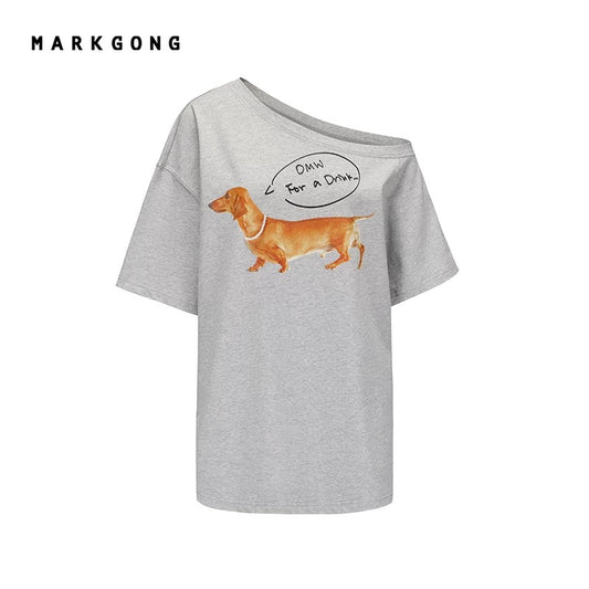 Asymmetrical Shoulder Dog T-shirt