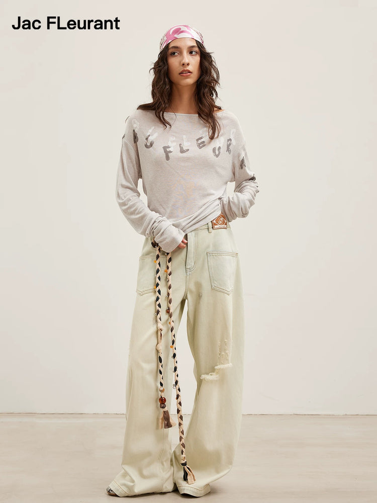 Overlapping Logo Print Boat-Neck Top