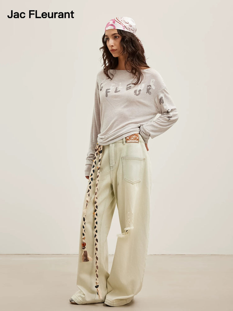 Overlapping Logo Print Boat-Neck Top