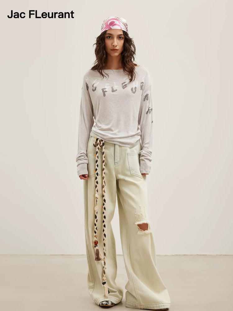 Overlapping Logo Print Boat-Neck Top