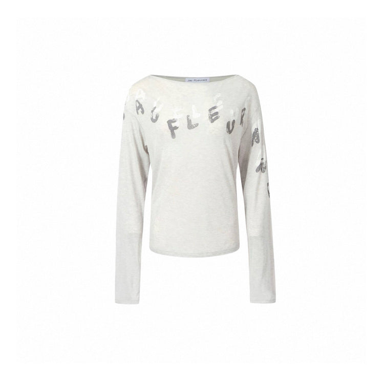 Overlapping Logo Print Boat-Neck Top