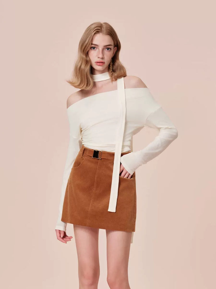 Ribbon Knit Off-Shoulder Base Top