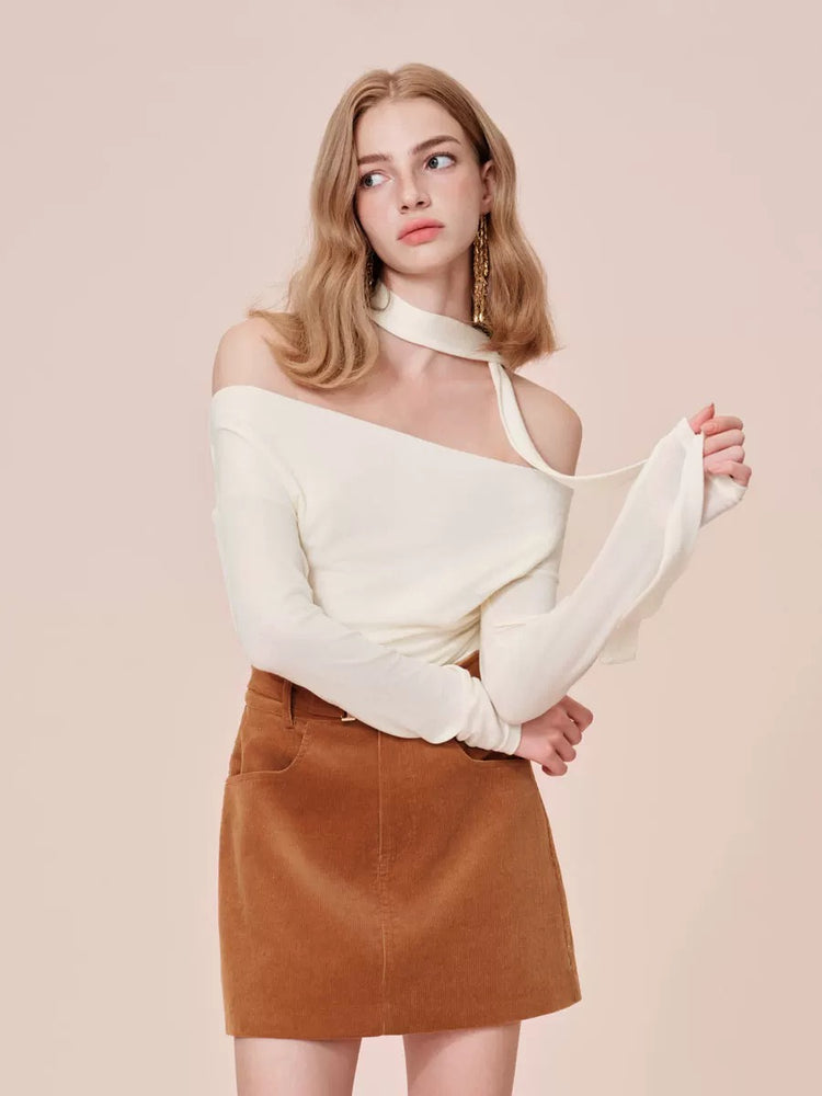 Ribbon Knit Off-Shoulder Base Top