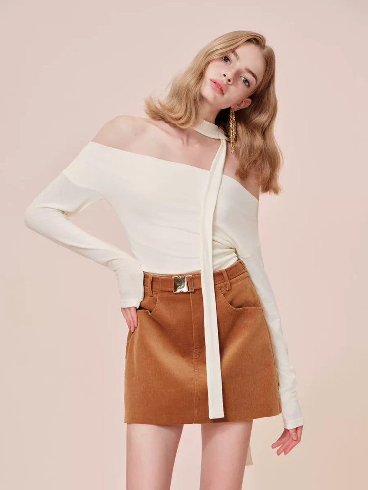 Ribbon Knit Off-Shoulder Base Top