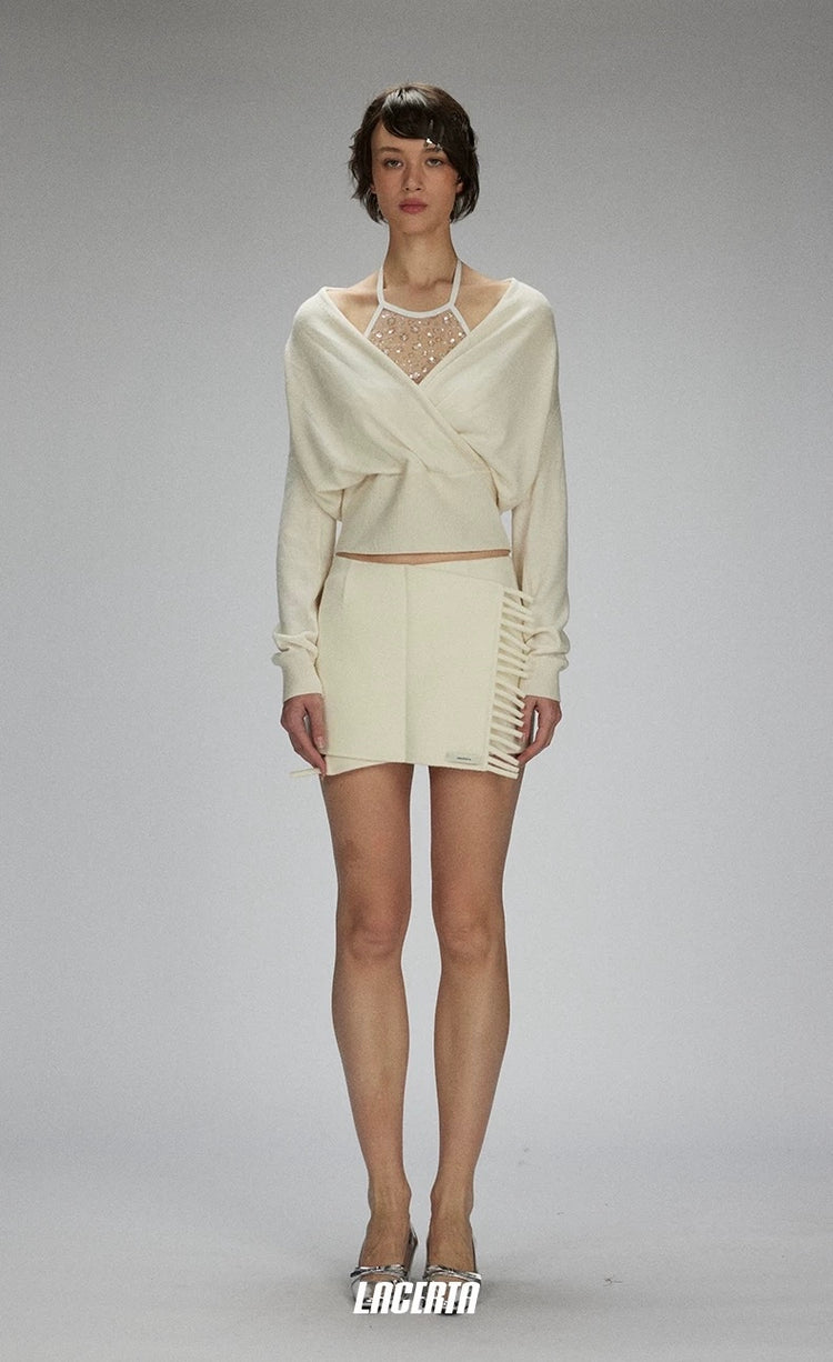 Batwing Sleeve Sequin Halter Two-piece Sweater