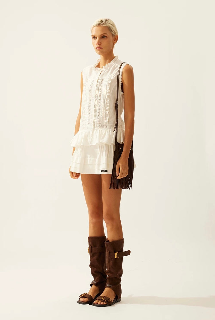 Jacquard Lace Waistband Tuck-pleated Puffy Skirt