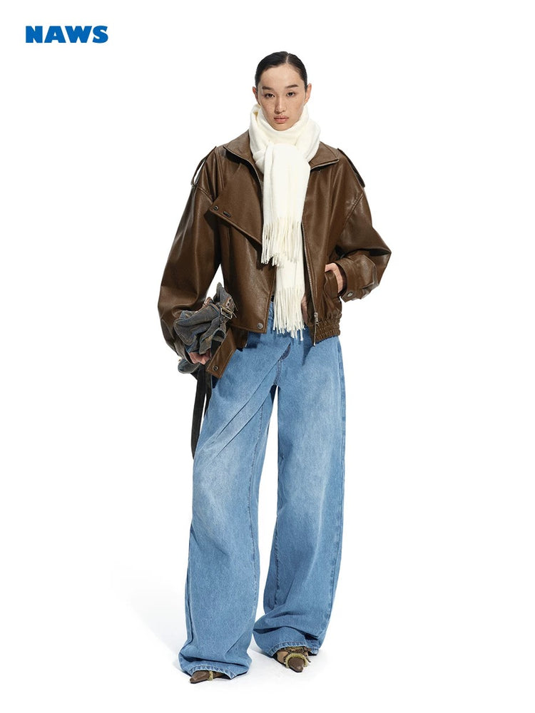 Ross - Oversized Wide Lapels Leather Jacket