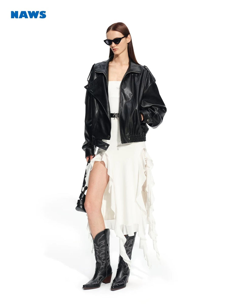 Ross - Oversized Wide Lapels Leather Jacket