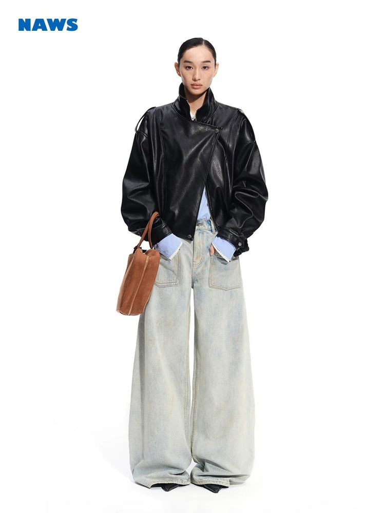 Ross - Oversized Wide Lapels Leather Jacket