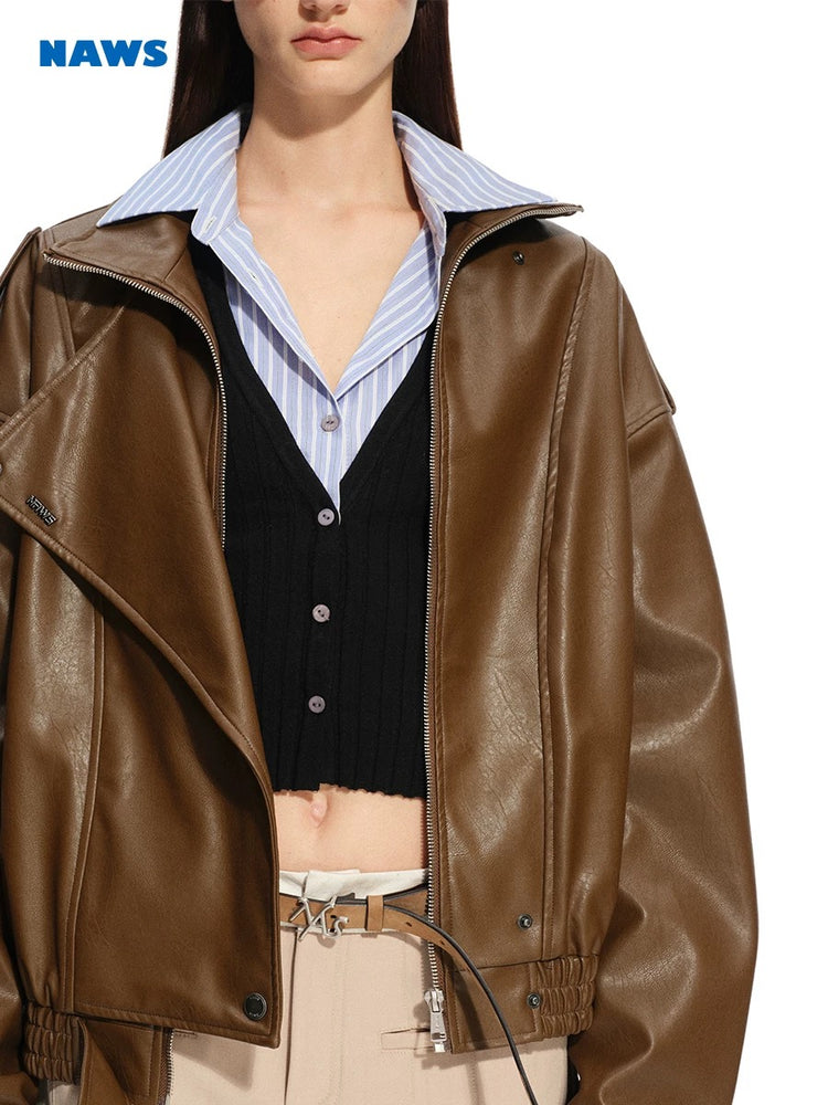 Ross - Oversized Wide Lapels Leather Jacket