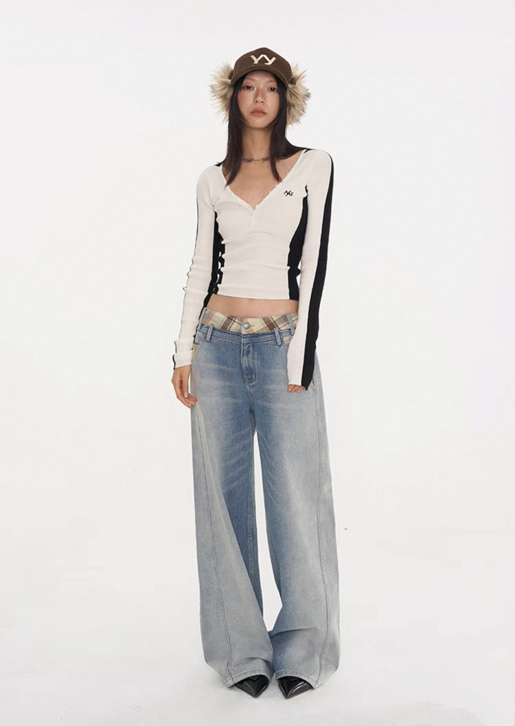 Mermaid Straight Shoulder V-neck Knit Top