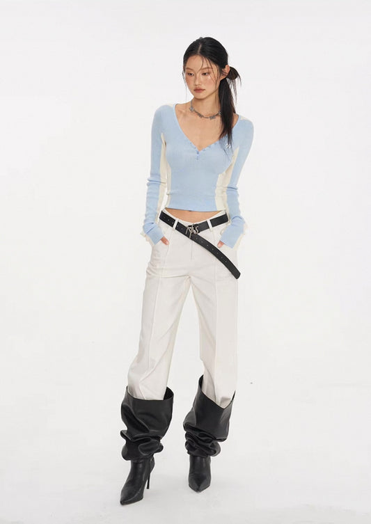 Mermaid Straight Shoulder V-neck Knit Top