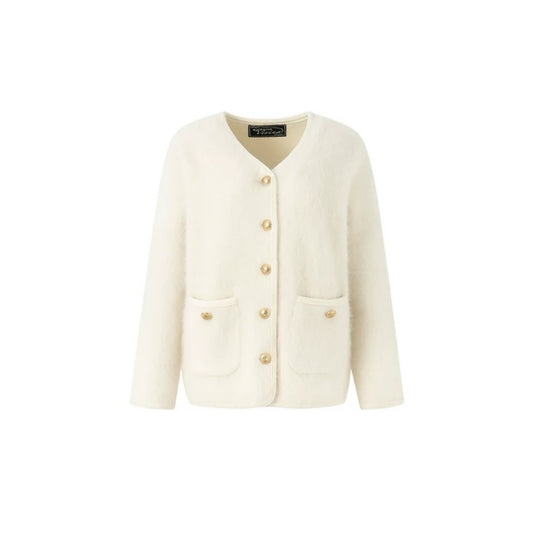Vintage-style Gold-button V-neck Cardigan