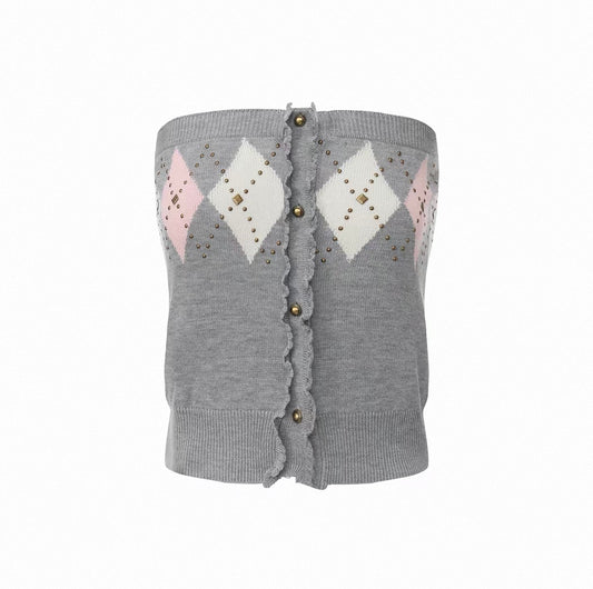 Rhinestone Diamond-Pattern Knit Tube Top