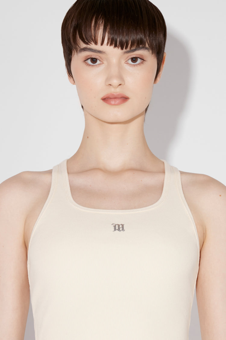 Beige M Logo Rib Tank Top