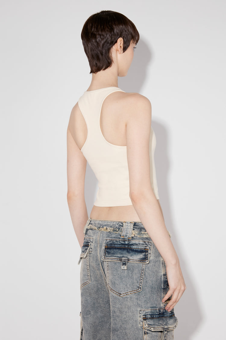 Beige M Logo Rib Tank Top