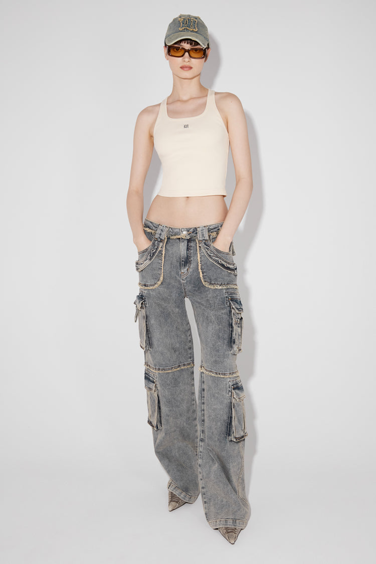 Beige M Logo Rib Tank Top