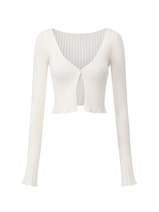 Jane Cropped Ribbed Knit Cardigan