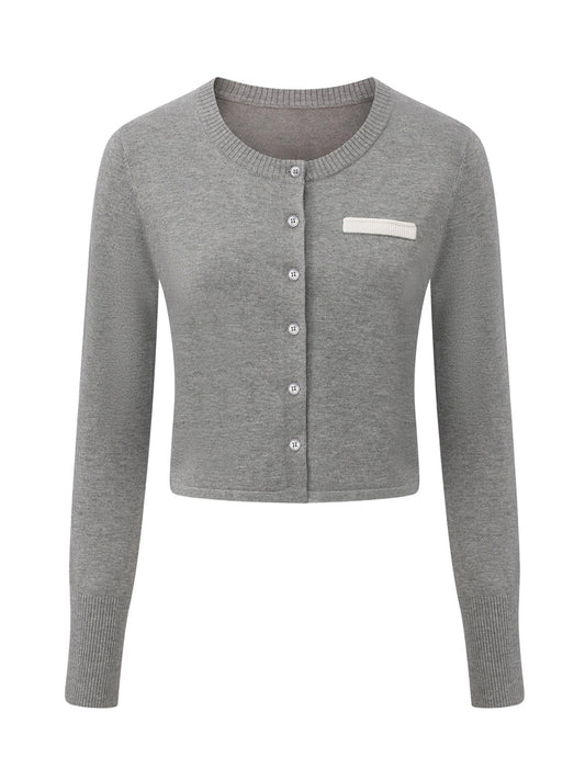 Millie Round-Neck Grey Knit Cardigan