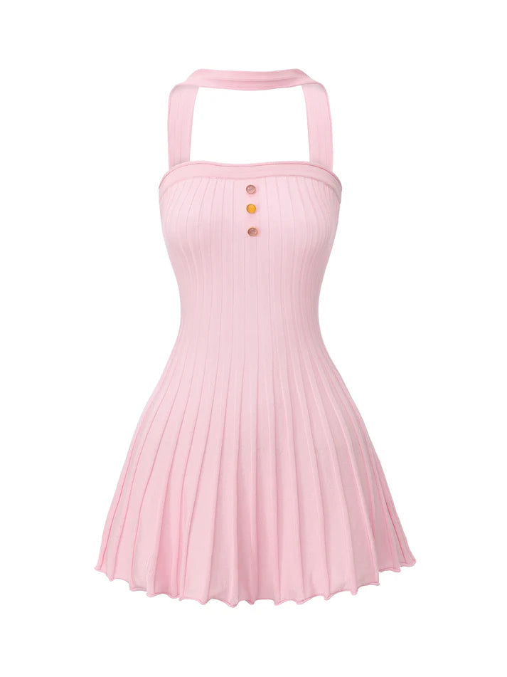 Ava Reverse Halter Knit Flared Dress