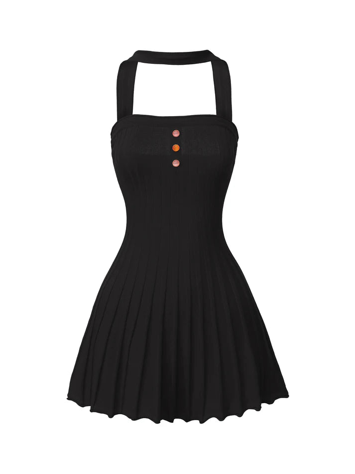 Ava Reverse Halter Knit Flared Dress