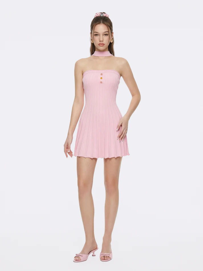 Ava Reverse Halter Knit Flared Dress