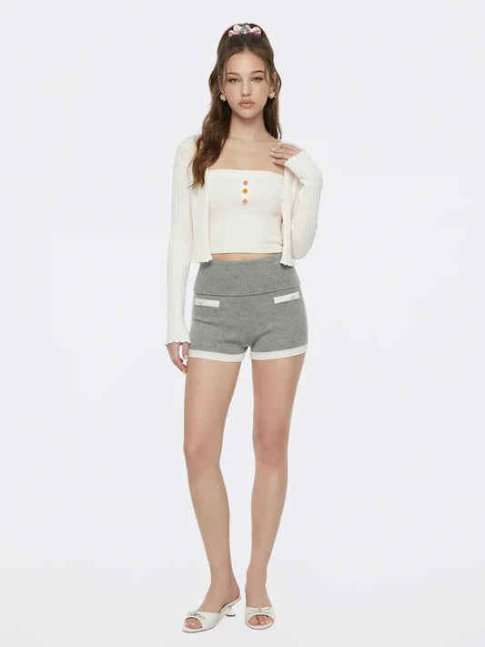 Jane Cropped Ribbed Knit Cardigan