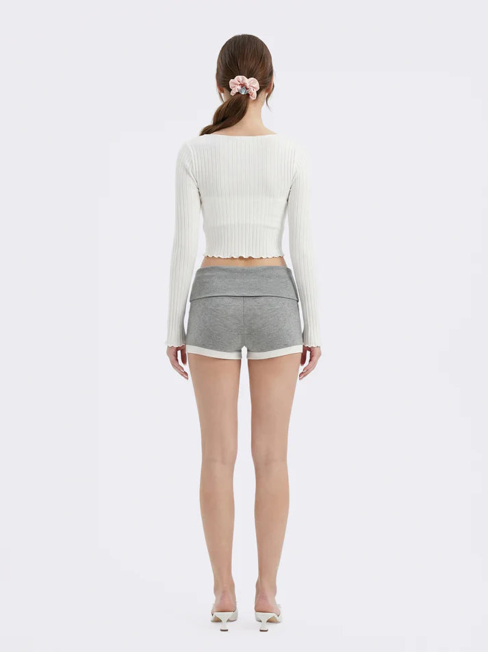 Jane Cropped Ribbed Knit Cardigan