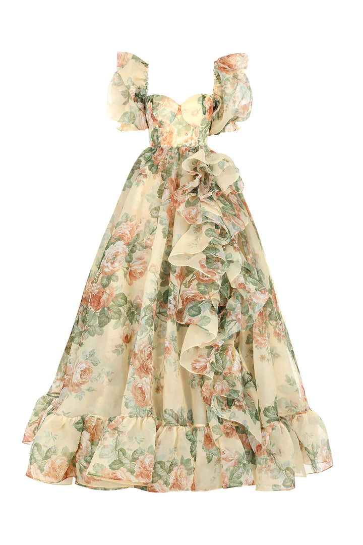 Butter Halter Flower Gown