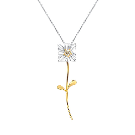 Ripple / Square Flower Branch Pendant Necklace