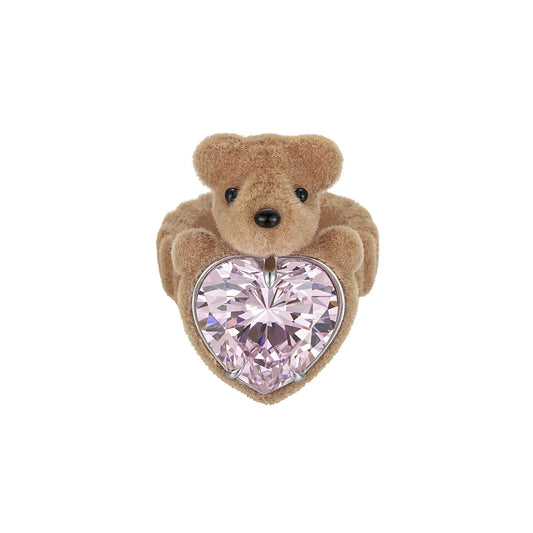 Paradise / Flocked Bear Head Heart Ring