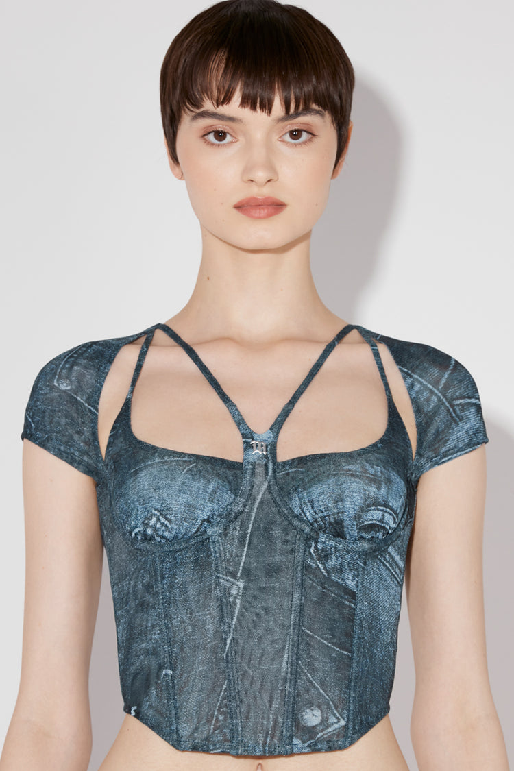 MISBHV X Esther Yu Denim Or Not Mesh Corset