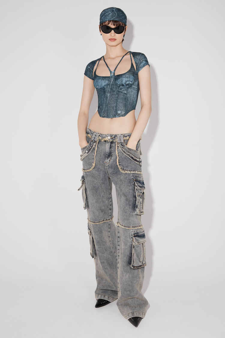MISBHV X Esther Yu Denim Or Not Mesh Corset