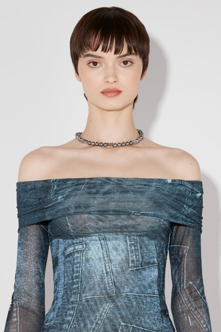 MISBHV X Esther Yu Denim Or Not Mesh Off-Shoulder