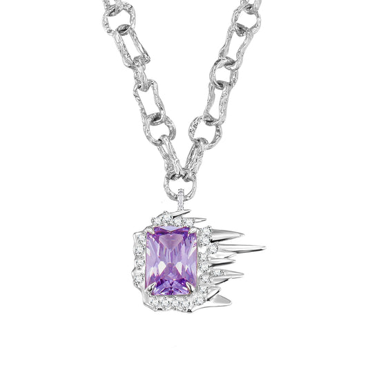 Liquefied square zircon with texture chain Necklace