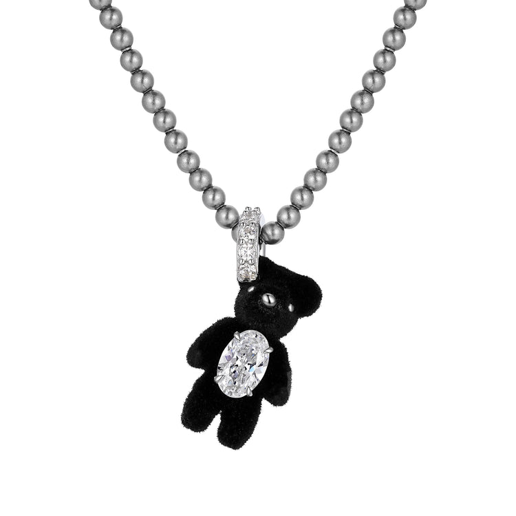 Mini Flocked Pearl Bear Necklace